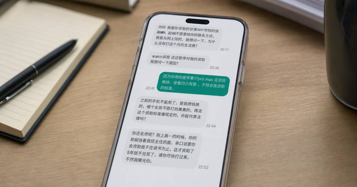女大生獲資助5年突遭停款　1句威脅令全網鬧爆