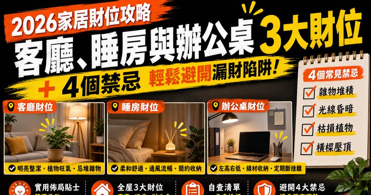 2026家居財位攻略｜客廳睡房與辦公桌3大財位＋4個禁忌