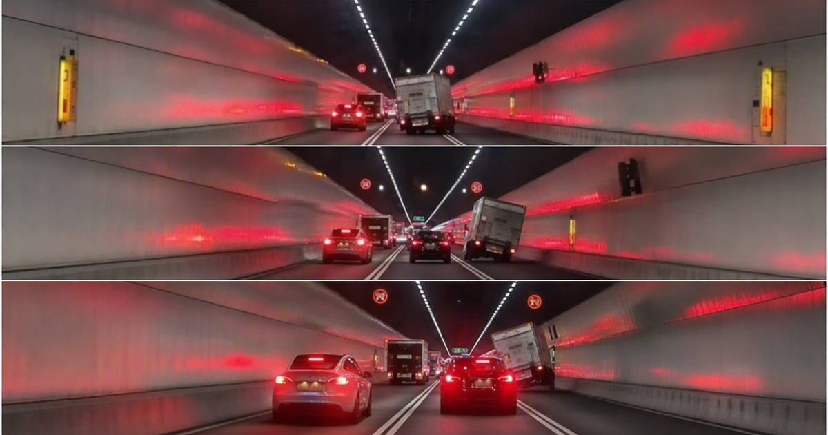 隧道貨車逼近車龍連環扭軚下一幕嚇窒網民