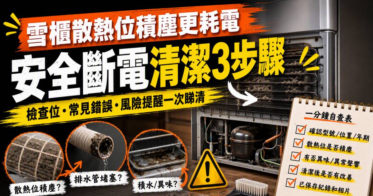 雪櫃散熱位積塵更耗電｜安全斷電清潔3步驟