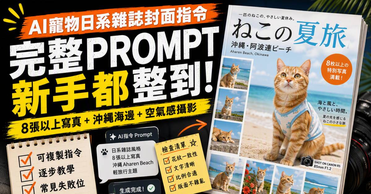 AI寵物日系雜誌封面指令