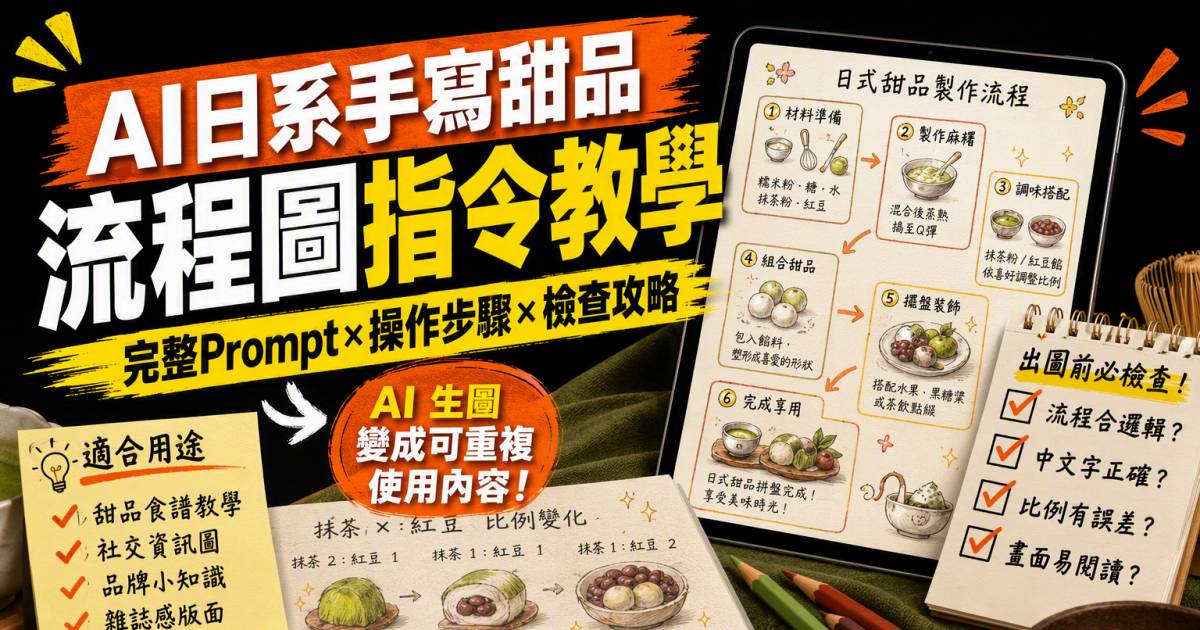 AI日系手寫甜品流程圖指令
