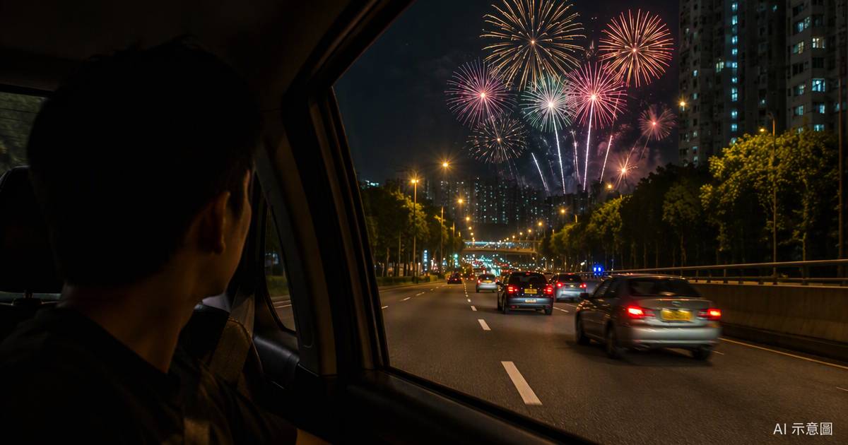 中秋夜十餘響煙花照亮公路　轉眼再揭一幕
