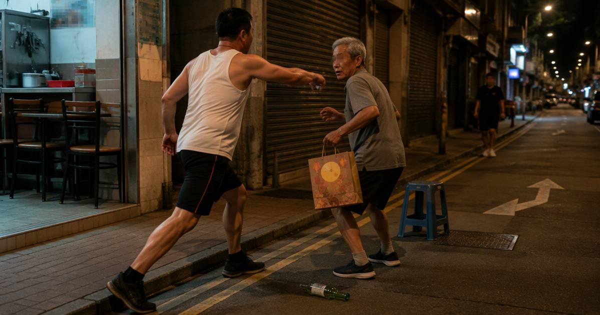 深水埗背心男追打阿叔38秒後畫面突反轉