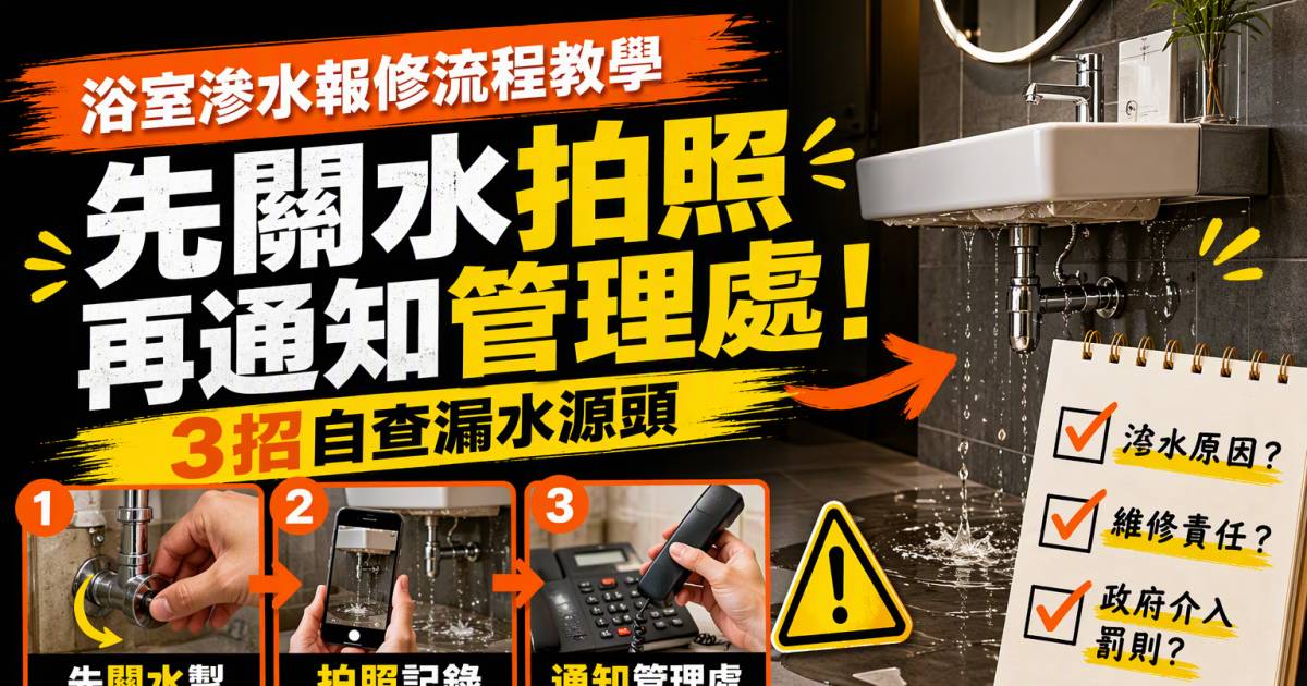 浴室滲水報修流程教學｜先關水拍照再通知管理處！3招自查漏水源頭