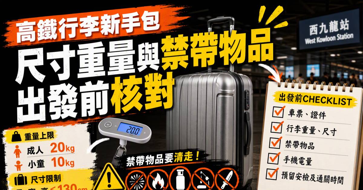 高鐵行李新手包：尺寸重量與禁帶物品出發前核對