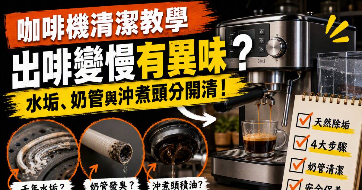 咖啡機清潔教學｜出啡變慢有異味？水垢奶管與沖煮頭分開清
