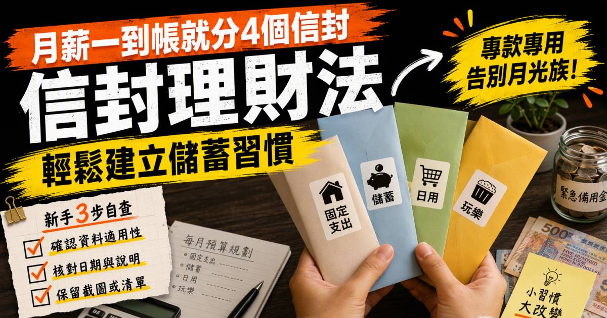 月薪一到帳就分4個信封：信封理財法幫你輕鬆建立儲蓄習慣