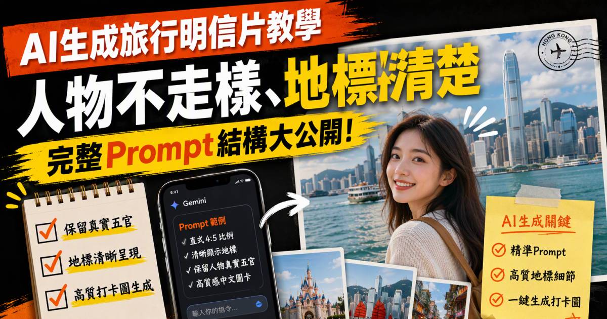 AI生成旅行明信片教學：人物不走樣地標清楚的完整Prompt結構