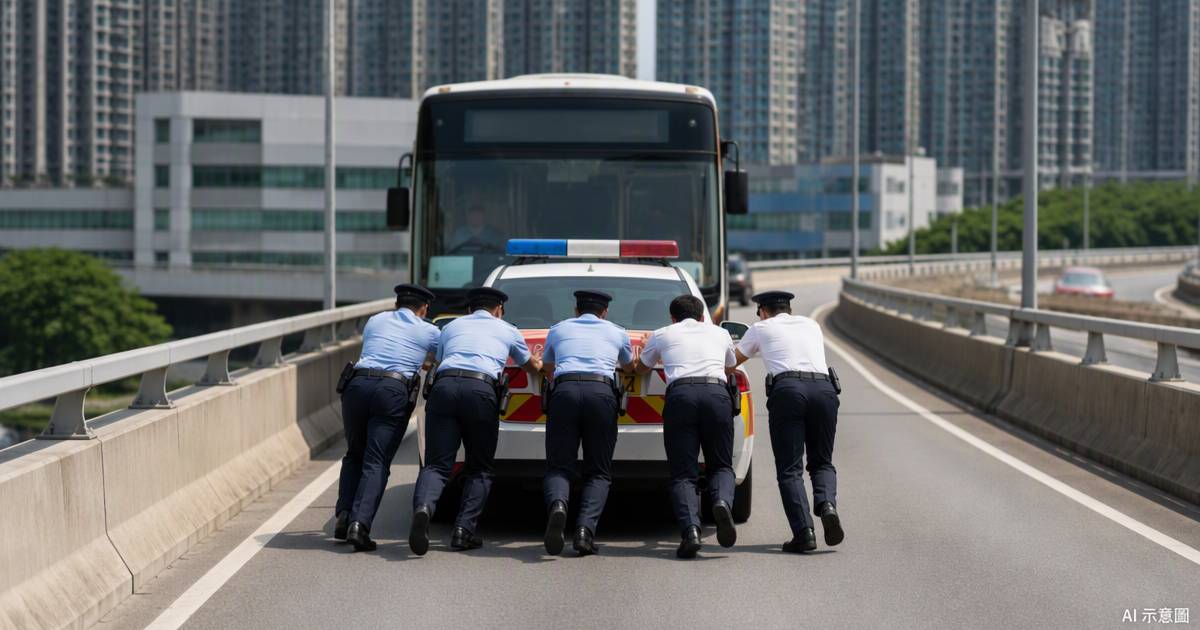 九龍灣警車天橋死火｜9人落力推車竟然……