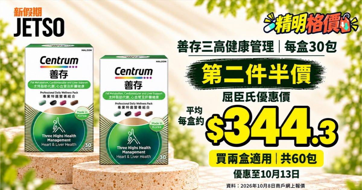 善存三高健康管理30包｜屈臣氏第二件半價 平均每盒約$344.3