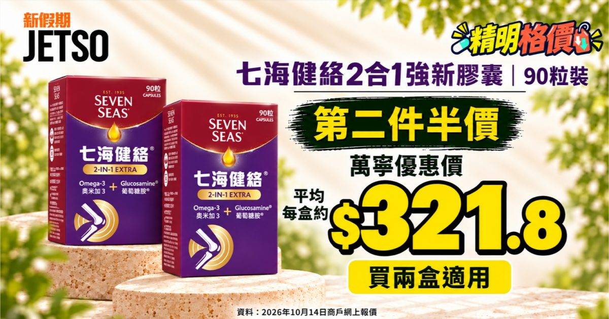 七海健絡2合1強新膠囊90粒｜萬寧第二件半價 平均約$321.8
