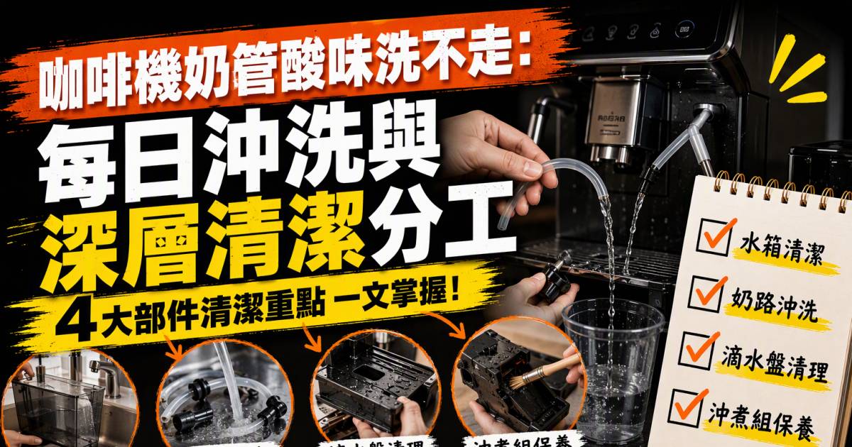 咖啡機清潔教學｜奶管酸味洗不走？每日沖洗與深層清潔分工