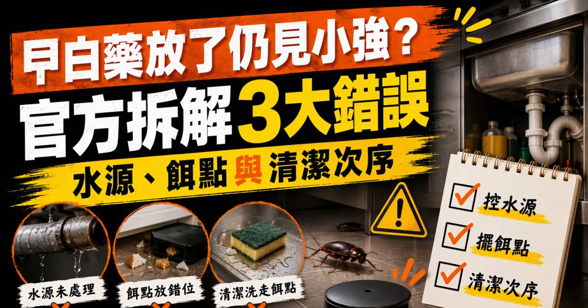 曱甴藥放仍見小強？官方拆解水源餌點與清潔次序常見錯誤